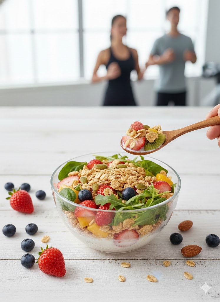 Tập luyện sức khỏe những vẫn có thể mái ăn vặt với món ăn vặt healthy Salad Trái Cây Crunchy
